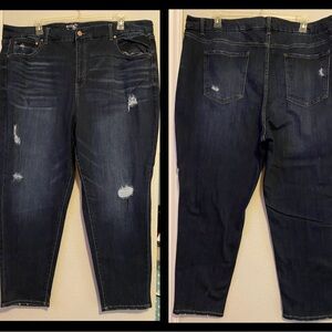 Terra & Sky Women's Distressed Dark Blue Boyfriend Jeans